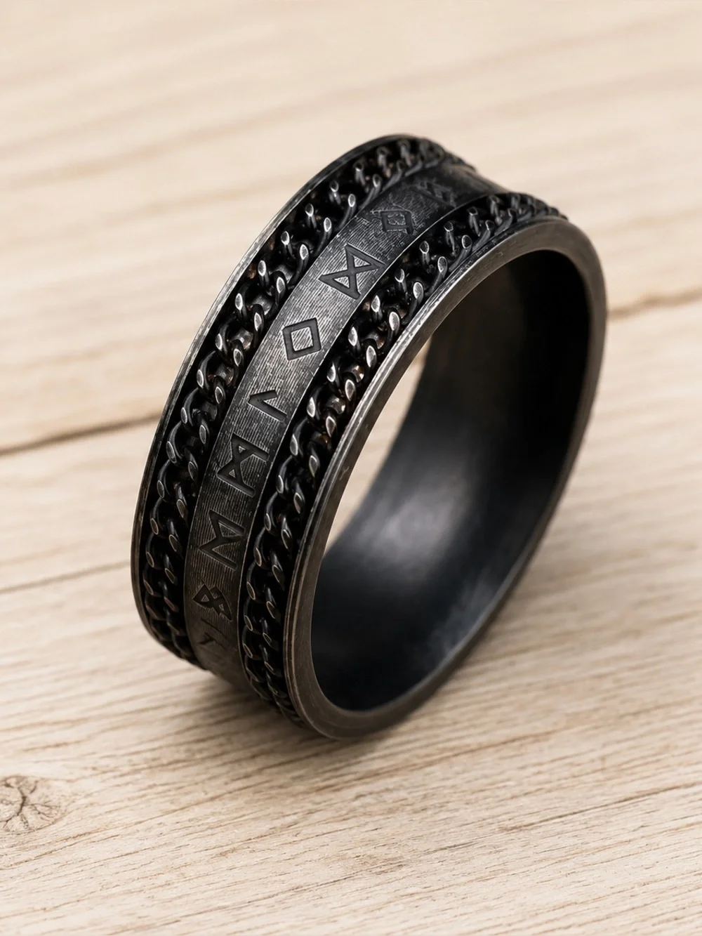 Stainless steel rune ring size 11